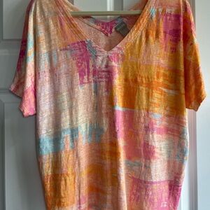 Chico's Orange Pink Graphic Relaxed Tee